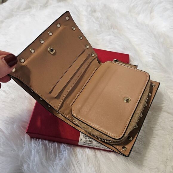 Valentino (Authentic) Khaki Leather Rockstud Zippy Wallet w/ Box & Dust Cover - Picture 10 of 14